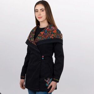 Ay Guey Lola Colorful Lining Flowers Birds Black Cotton Jacket Mexico
